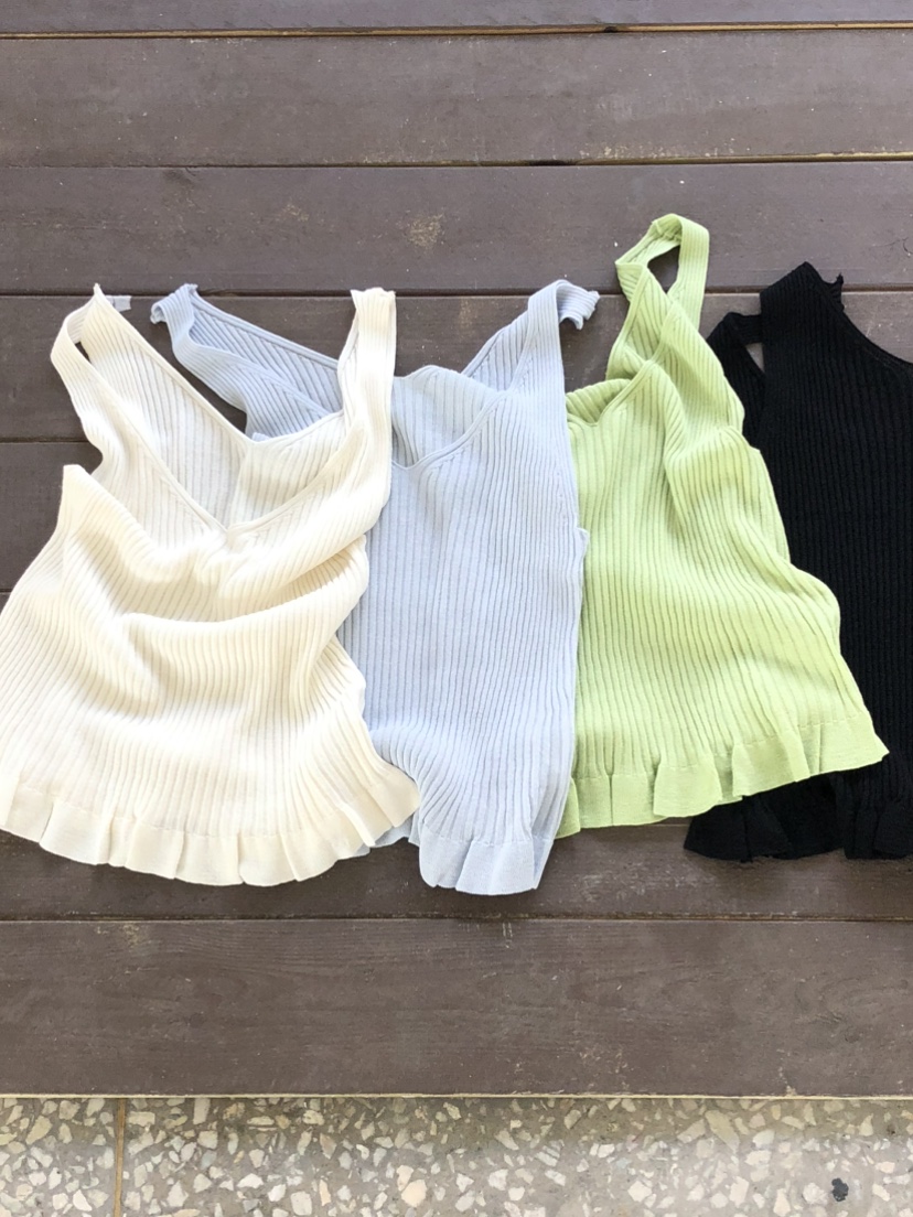 MOVENNE韓國東大門直郵女士新款職業熱賣吊帶背心褶邊針織MOVENNE吊帶/背心