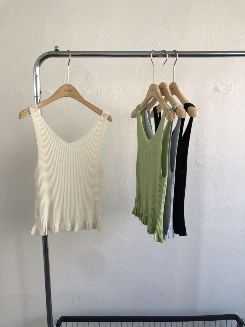 MOVENNE韓國東大門直郵女士新款職業熱賣吊帶背心褶邊針織MOVENNE吊帶/背心