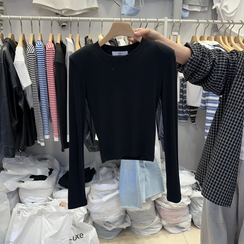 Q C韓國代購女裝新品休閑人氣推薦26春夏長袖T恤圓領羅紋Republlc of qc長袖T恤圖色1