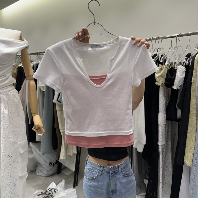 BAIE.38韓國東大門代購女裝新款時尚推薦休閑T恤假兩件撞色BAIE.38T恤圖色1