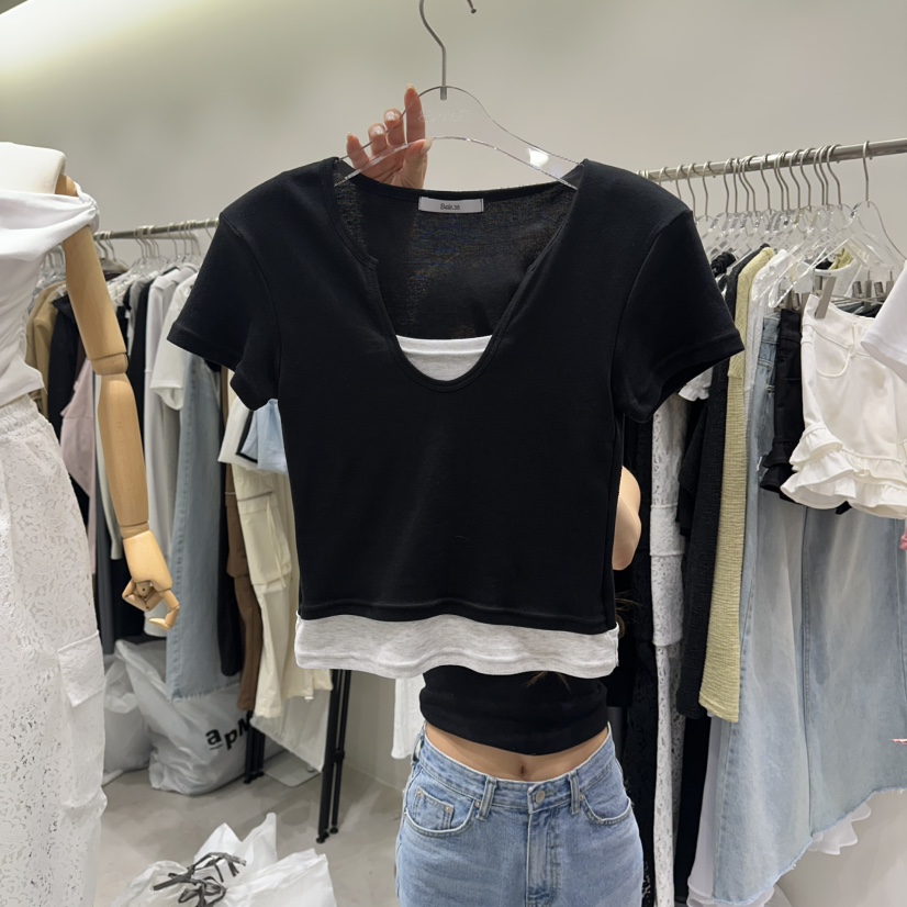 BAIE.38韓國東大門代購女裝新款時尚推薦休閑T恤假兩件撞色BAIE.38T恤圖色3