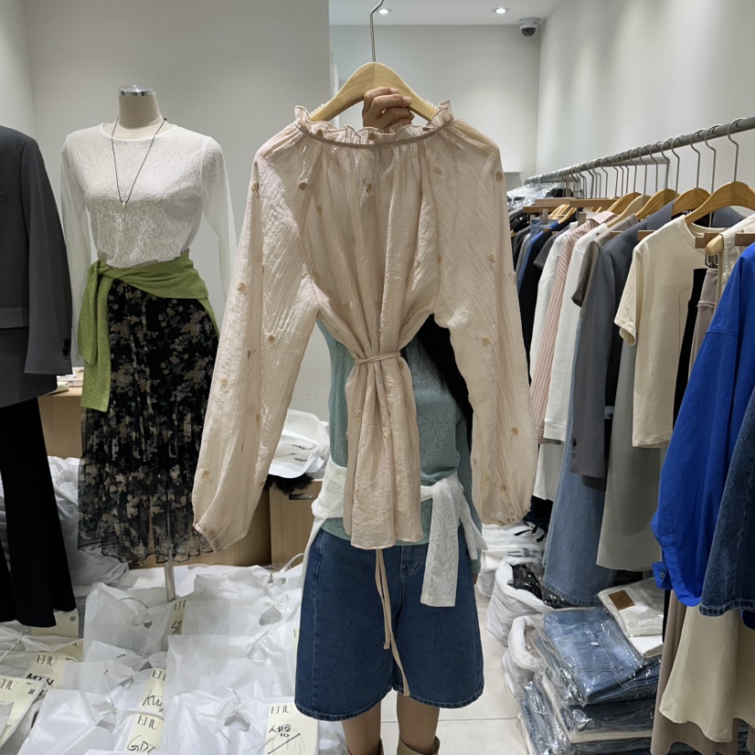 EN.U韓國代購女士新品推薦休閑職業時尚襯衫蕾絲衫含腰繩EN.U襯衫/蕾絲衫