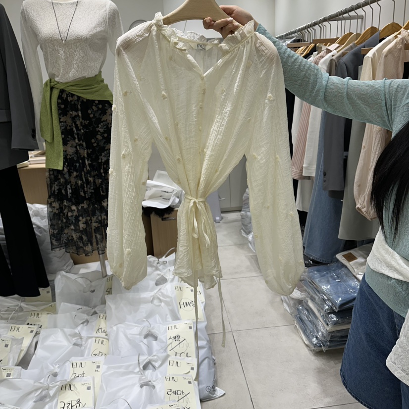 EN.U韓國代購女士新品推薦休閑職業時尚襯衫蕾絲衫含腰繩EN.U襯衫/蕾絲衫圖色1