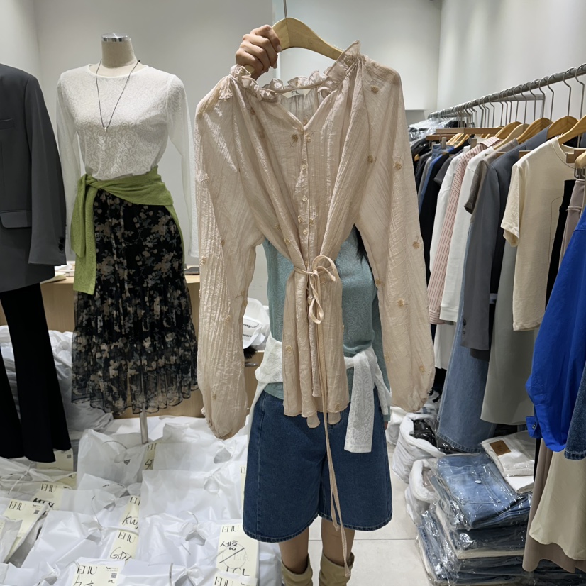 EN.U韓國代購女士新品推薦休閑職業時尚襯衫蕾絲衫含腰繩EN.U襯衫/蕾絲衫圖色2