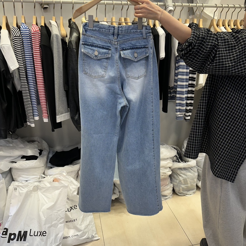 Q C韓國直郵女士新款時尚推薦休閑人氣26春夏牛仔褲抽繩Republlc of qc牛仔褲