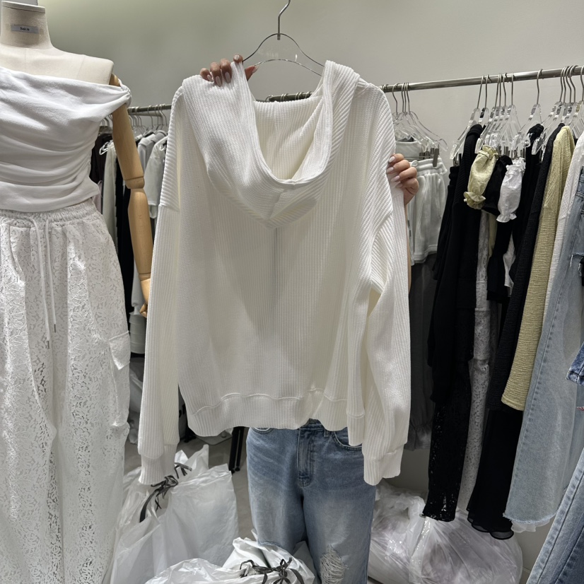 BAIE.38韓國東大門直郵女裝新品時尚夾克拉鏈連帽衫華夫格BAIE.38夾克