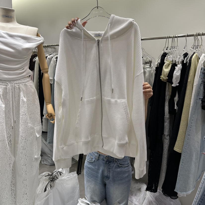 BAIE.38韓國東大門直郵女裝新品時尚夾克拉鏈連帽衫華夫格BAIE.38夾克圖色1