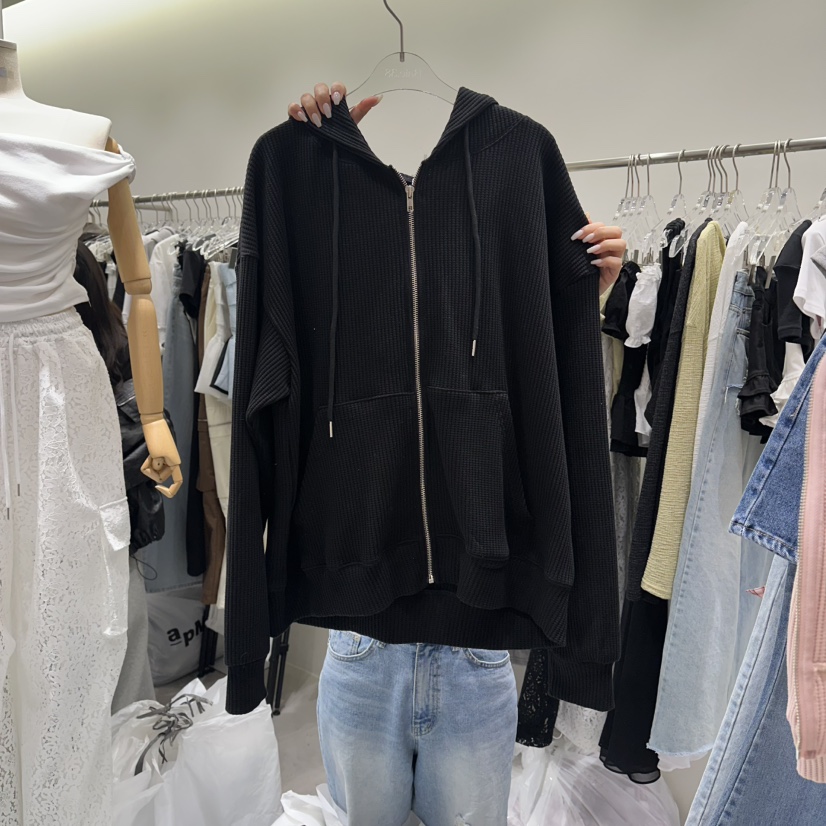 BAIE.38韓國東大門直郵女裝新品時尚夾克拉鏈連帽衫華夫格BAIE.38夾克圖色3