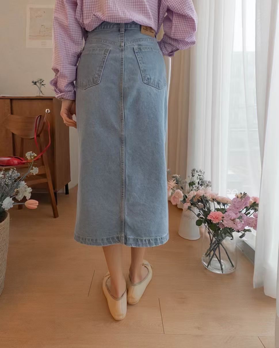 L V C韓國代購女裝新款熱賣休閑時尚職業人氣26春夏長裙紐扣L_V_C長裙