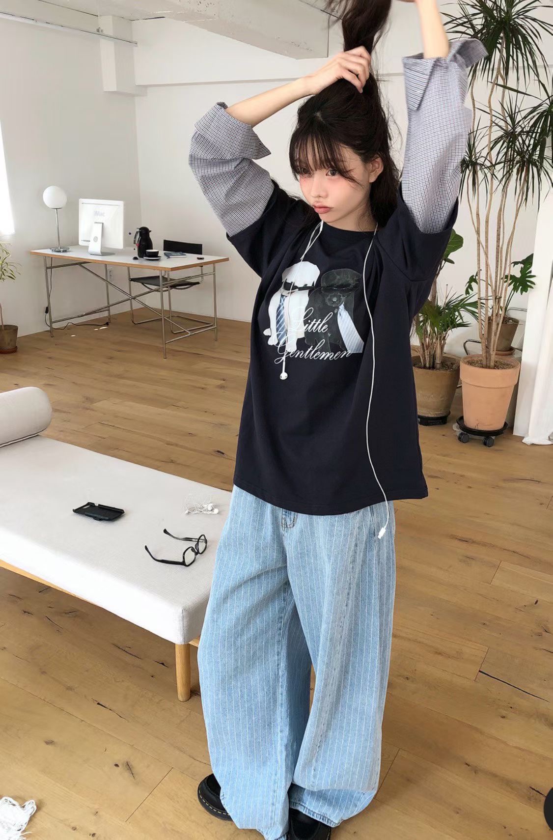 L V C韓國東大門直郵女裝新品熱賣推薦休閑職業牛仔褲條紋L_V_C牛仔褲