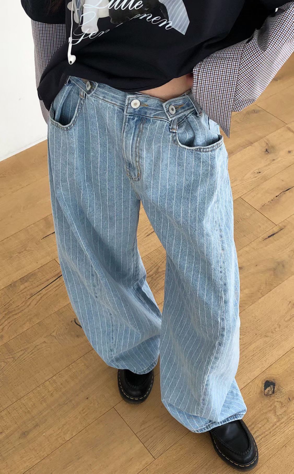 L V C韓國東大門直郵女裝新品熱賣推薦休閑職業牛仔褲條紋L_V_C牛仔褲