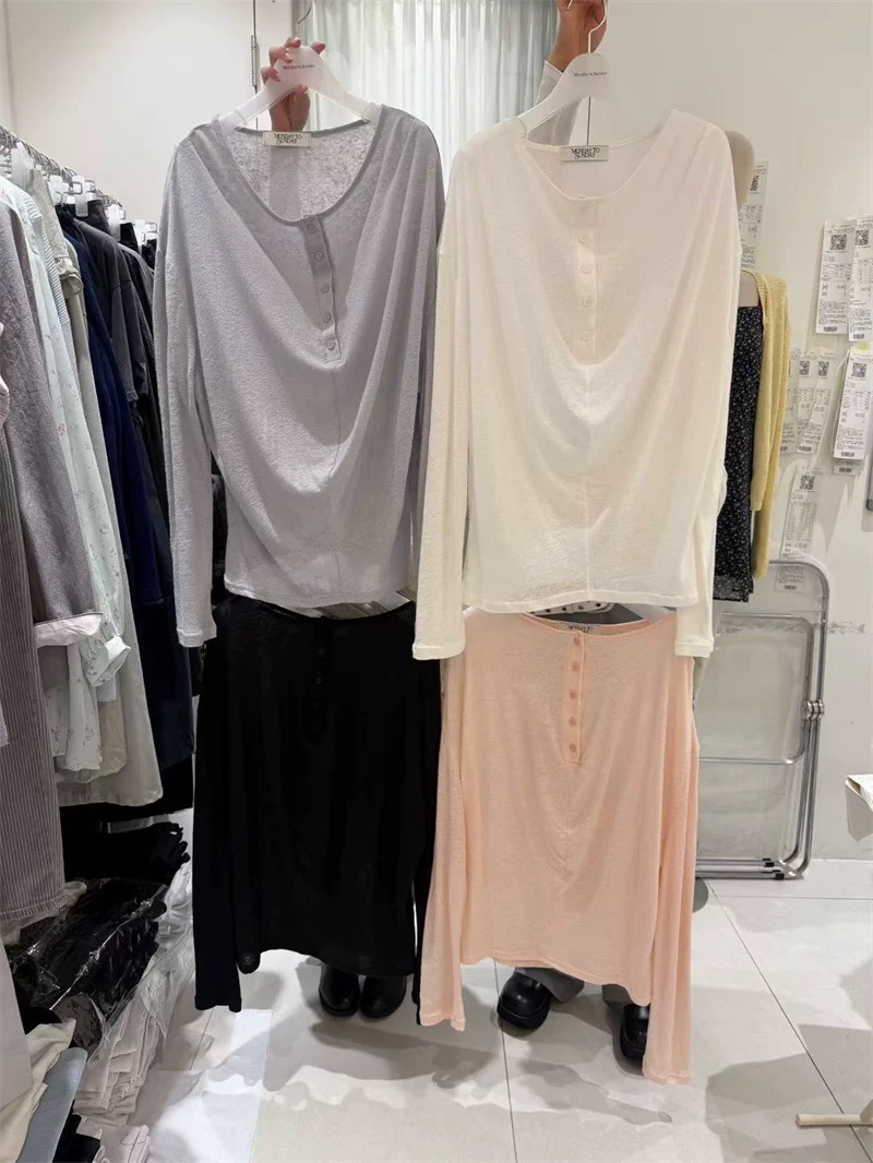 MONDAY TO SUNDAY韓國直郵實拍女士新品26春夏長袖T恤亞麻MONDAY TO SUNDAY長袖T恤