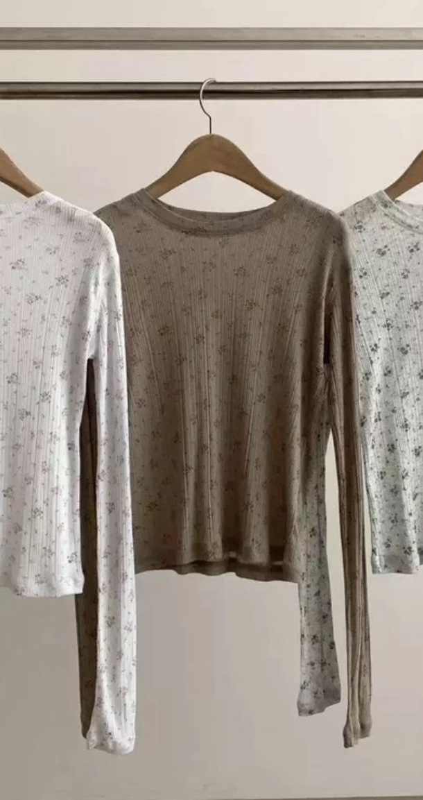 CHAV韓國直郵女裝新品26春夏推薦時尚休閑人氣職業長袖T恤CHAV長袖T恤圖色3米色花