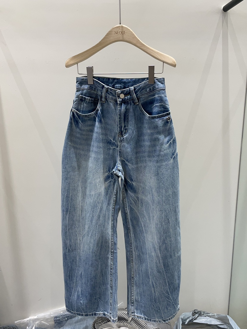 NEOUL韓國東大門代購女士新款26春夏休閑人氣推薦時尚牛仔褲NEOUL/ahin雙領標簽牛仔褲