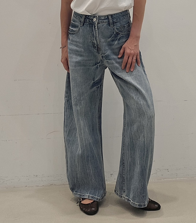 NEOUL韓國東大門代購女士新款26春夏休閑人氣推薦時尚牛仔褲NEOUL/ahin雙領標簽牛仔褲