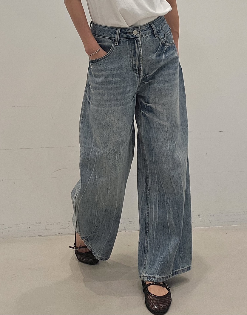 NEOUL韓國東大門代購女士新款26春夏休閑人氣推薦時尚牛仔褲NEOUL/ahin雙領標簽牛仔褲