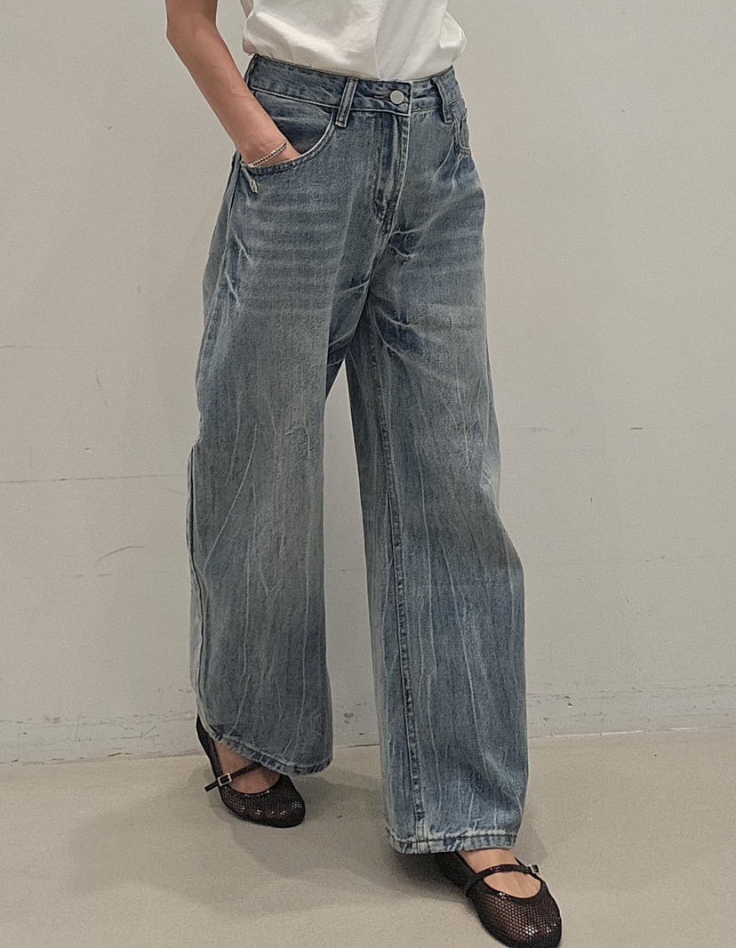 NEOUL韓國東大門代購女士新款26春夏休閑人氣推薦時尚牛仔褲NEOUL/ahin雙領標簽牛仔褲