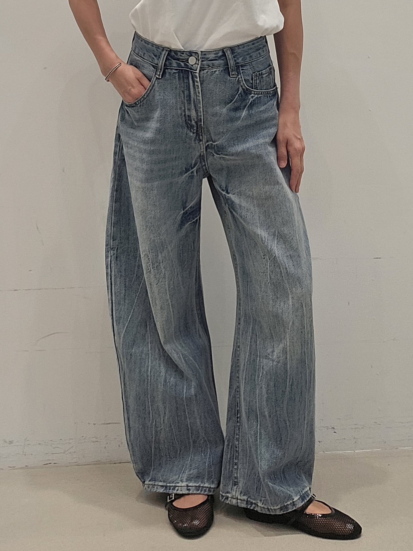 NEOUL韓國東大門代購女士新款26春夏休閑人氣推薦時尚牛仔褲NEOUL/ahin雙領標簽牛仔褲