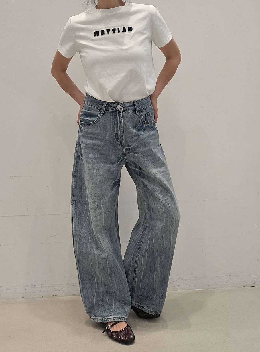 NEOUL韓國東大門代購女士新款26春夏休閑人氣推薦時尚牛仔褲NEOUL/ahin雙領標簽牛仔褲圖色1