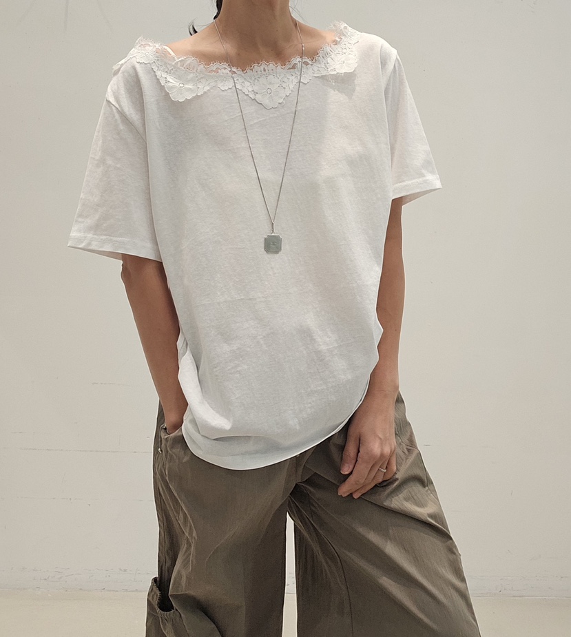 NEOUL韓國東大門代購女裝新品休閑人氣職業時尚熱賣26春夏T恤NEOUL/ahin雙領標簽T恤