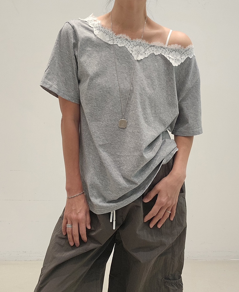 NEOUL韓國東大門代購女裝新品休閑人氣職業時尚熱賣26春夏T恤NEOUL/ahin雙領標簽T恤