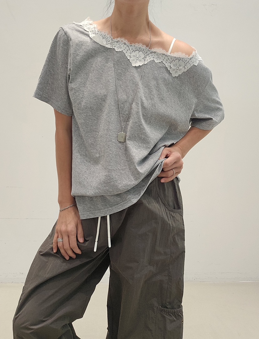 NEOUL韓國東大門代購女裝新品休閑人氣職業時尚熱賣26春夏T恤NEOUL/ahin雙領標簽T恤圖色1