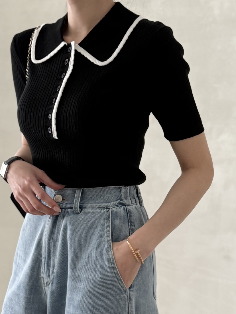 DEMAR韓國代購女裝新款時尚推薦職業人氣26春夏針織衫撞色羅紋DEMAR針織衫