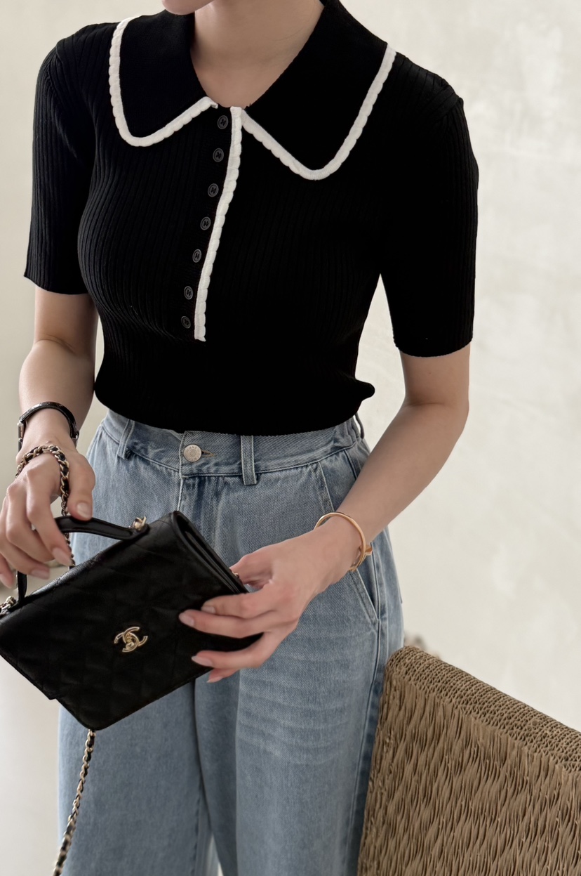 DEMAR韓國代購女裝新款時尚推薦職業人氣26春夏針織衫撞色羅紋DEMAR針織衫