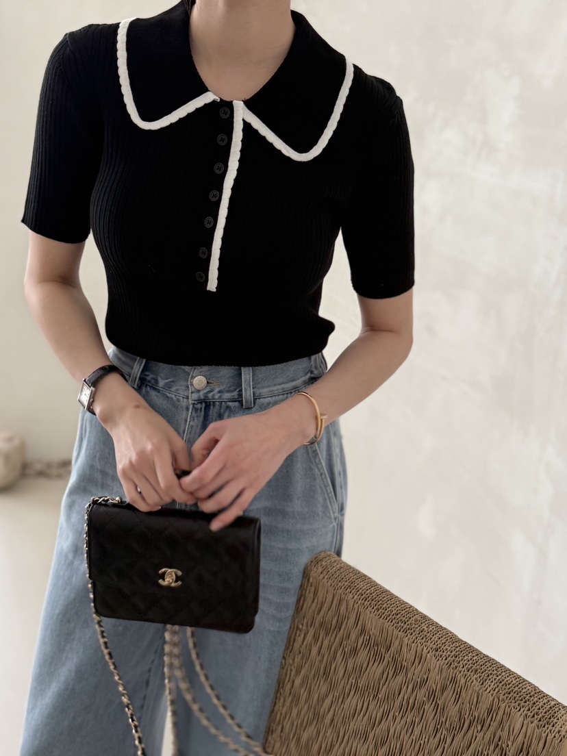 DEMAR韓國代購女裝新款時尚推薦職業人氣26春夏針織衫撞色羅紋DEMAR針織衫