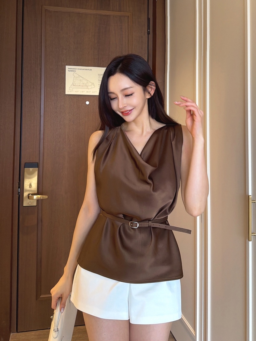 CLOTH韓國直郵女士新品時尚推薦職業休閑襯衫蕾絲衫含腰帶CLOTH襯衫/蕾絲衫