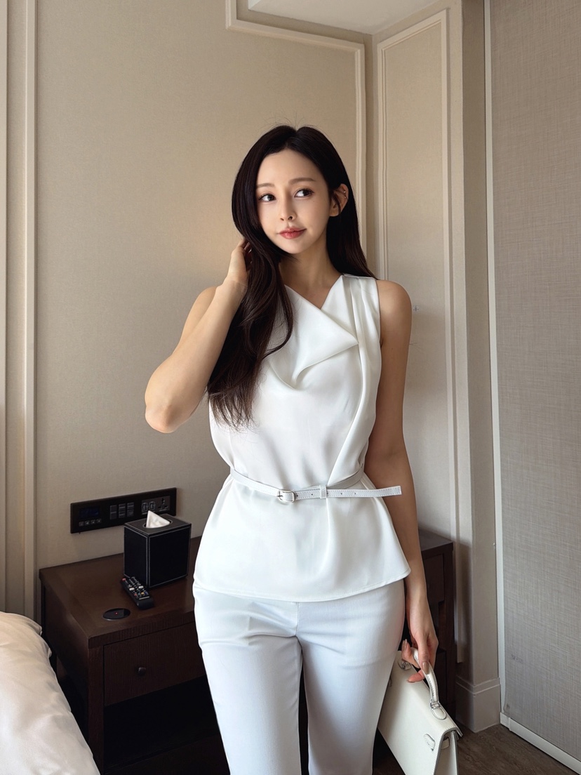 CLOTH韓國直郵女士新品時尚推薦職業休閑襯衫蕾絲衫含腰帶CLOTH襯衫/蕾絲衫