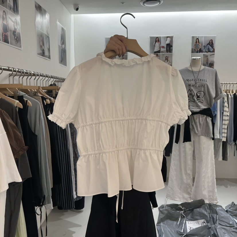 BAGUETTE-P韓國東大門代購女裝新品時尚26春夏襯衫蕾絲衫蕾絲BAGUETTE-P襯衫/蕾絲衫