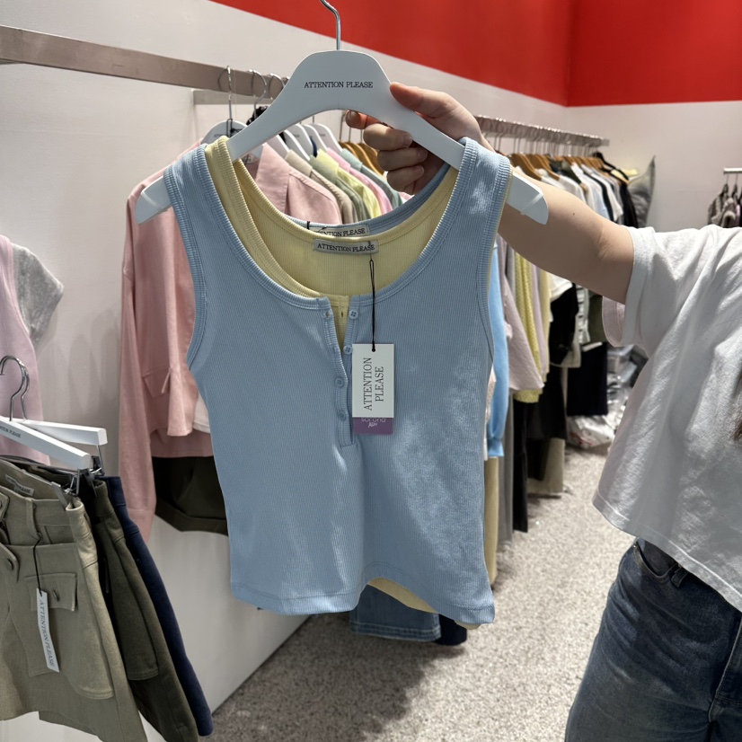 ATPZ韓國代購女士新品時尚休閑人氣吊帶背心不含內搭紐扣ATTENTION PLEAES吊帶/背心