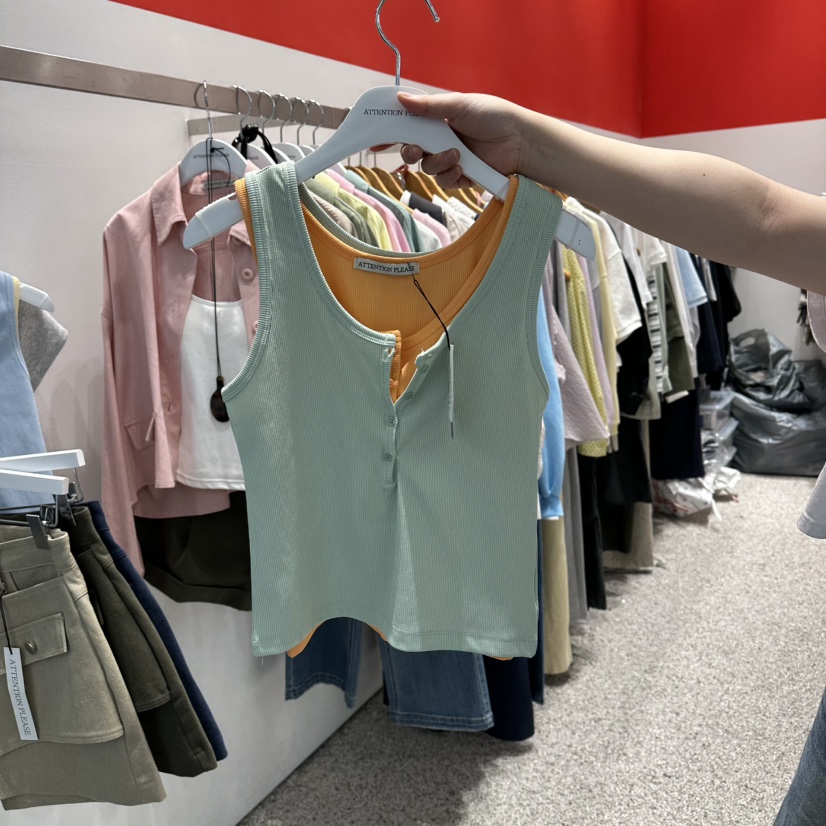 ATPZ韓國代購女士新品時尚休閑人氣吊帶背心不含內搭紐扣ATTENTION PLEAES吊帶/背心