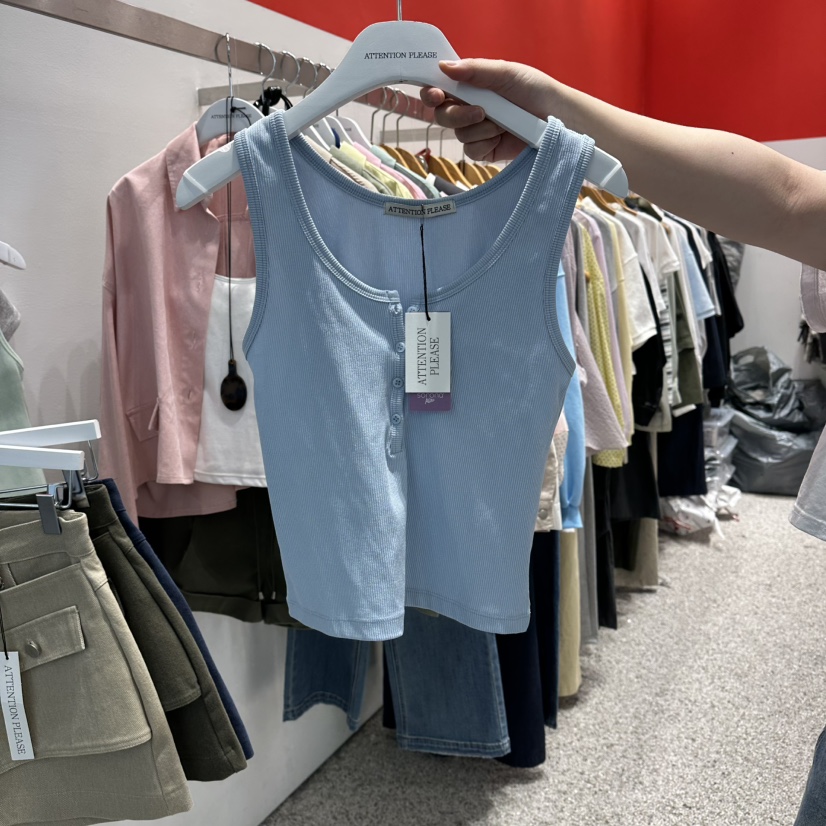 ATPZ韓國代購女士新品時尚休閑人氣吊帶背心不含內搭紐扣ATTENTION PLEAES吊帶/背心圖色1