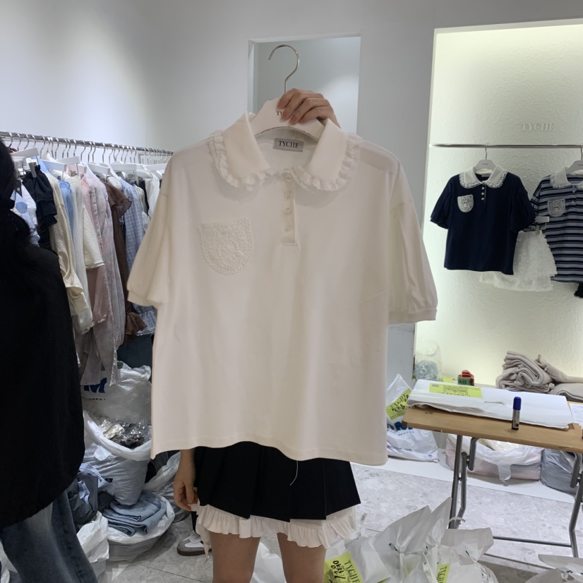 TYCHE韓國東大門代購女士新品時尚推薦26春夏T恤刺繡蕾絲TYCHET恤圖色1