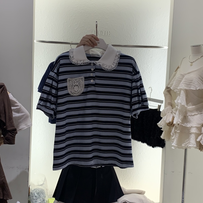 TYCHE韓國東大門代購女士新品時尚推薦26春夏T恤刺繡蕾絲TYCHET恤圖色2