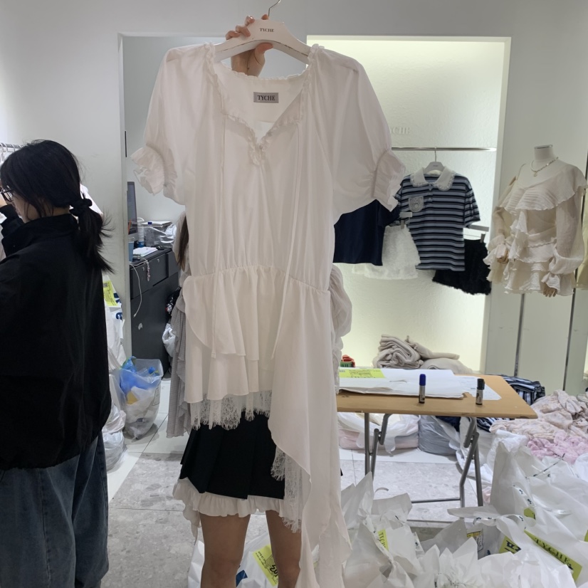 TYCHE韓國東大門代購女裝新品26春夏連衣裙不含腰帶不對稱蕾絲TYCHE連衣裙圖色2