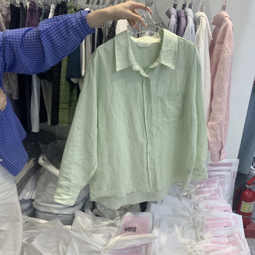 RIVEROOM韓國東大門代購女士新品人氣熱賣襯衫蕾絲衫亞麻布RIVEROOM襯衫/蕾絲衫圖色2