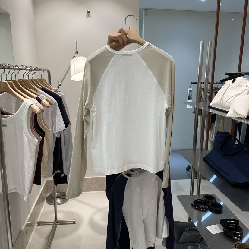 ANDMORE BUTTON韓國直郵實拍女士新品人氣長袖T恤插肩袖ANDMORE BUTTON長袖T恤