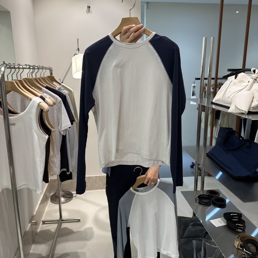 ANDMORE BUTTON韓國直郵實拍女士新品人氣長袖T恤插肩袖ANDMORE BUTTON長袖T恤圖色2