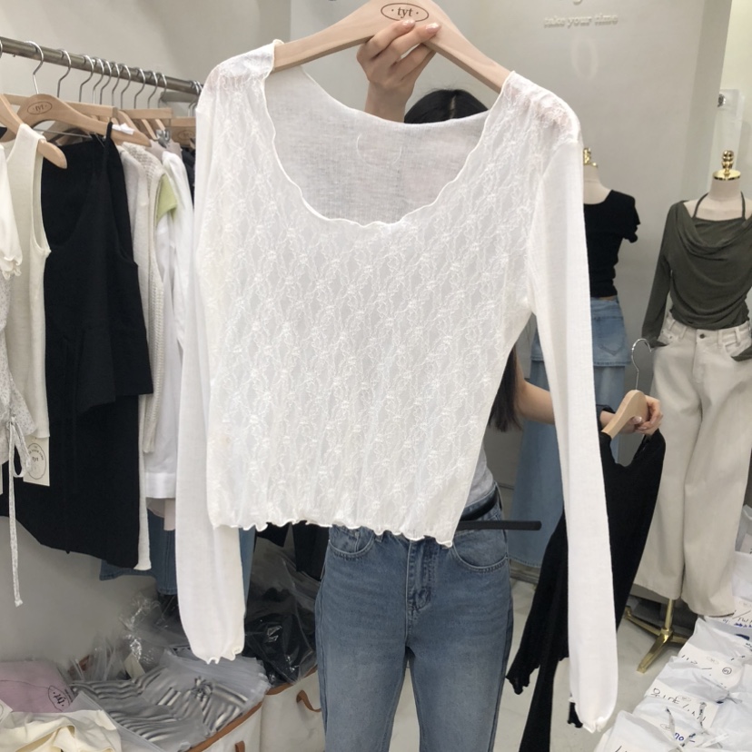 TAKE YOUE TIME韓國直郵女士新款人氣職業熱賣長袖T恤蕾絲TAKE YOUE TIME長袖T恤圖色1