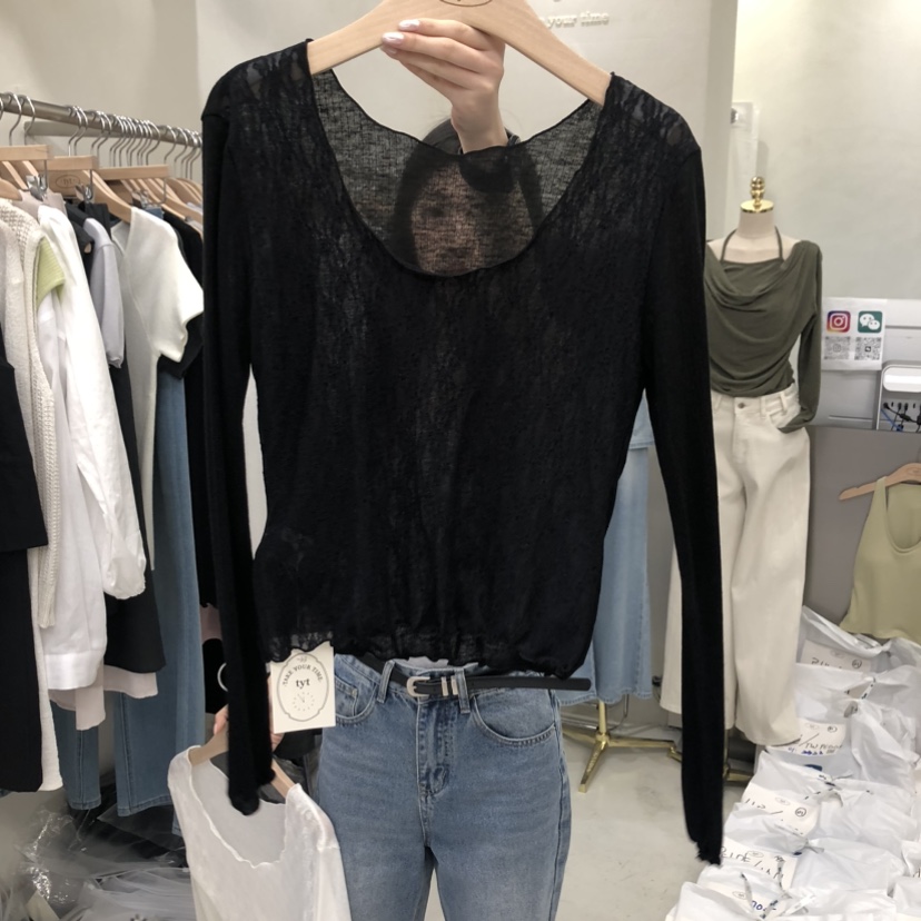 TAKE YOUE TIME韓國直郵女士新款人氣職業熱賣長袖T恤蕾絲TAKE YOUE TIME長袖T恤圖色2