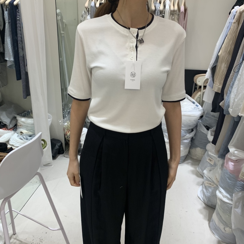 YUNBAL韓國東大門直郵女士新款推薦職業26春夏休閑T恤撞色YUNBALT恤圖色1