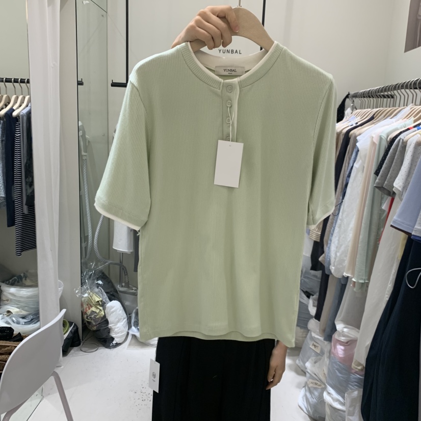 YUNBAL韓國東大門直郵女士新款推薦職業26春夏休閑T恤撞色YUNBALT恤圖色2