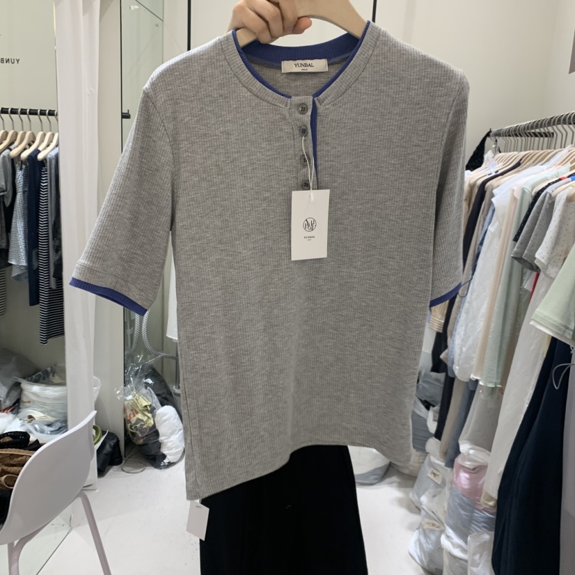 YUNBAL韓國東大門直郵女士新款推薦職業26春夏休閑T恤撞色YUNBALT恤圖色3