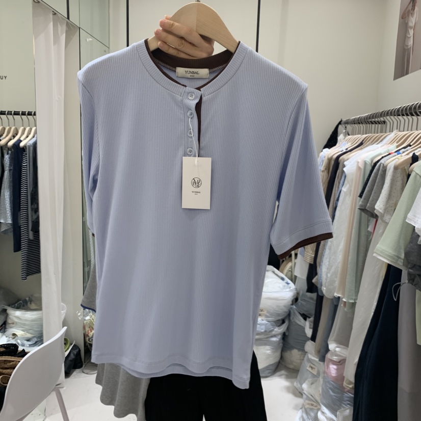 YUNBAL韓國東大門直郵女士新款推薦職業26春夏休閑T恤撞色YUNBALT恤圖色4