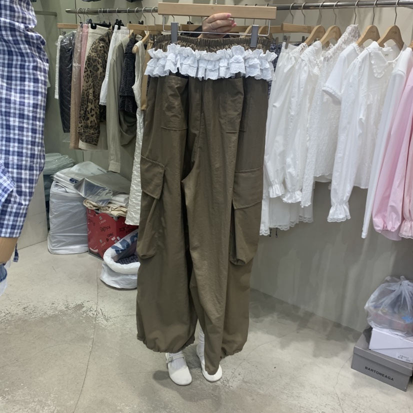 J PEAK/BY FLOW韓國代購女士新品時尚休閑褲工裝褲荷葉邊J PEAK休閑褲