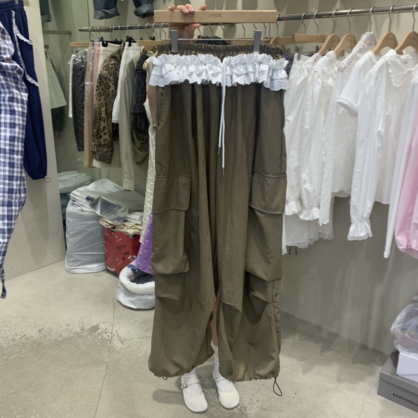 J PEAK/BY FLOW韓國代購女士新品時尚休閑褲工裝褲荷葉邊J PEAK休閑褲圖色1