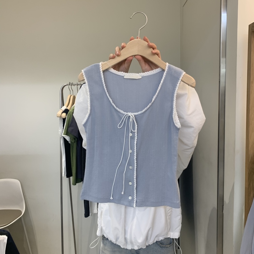 OUTRENE韓國直郵實拍女裝新款時尚熱賣人氣吊帶背心蕾絲鏤空OUTRENE吊帶/背心圖色1